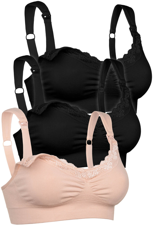 Cushion Padded Strap Wire Free Maternity & Nursing Bra - 3 Pack