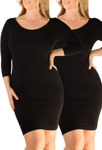 Bamboo 3/4 Sleeve Bodycon Dress - 2 Pack
