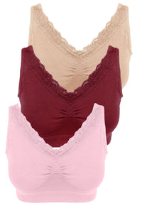 Lace Minimiser Wire Free Bra - Travel Bra 3 Pack
