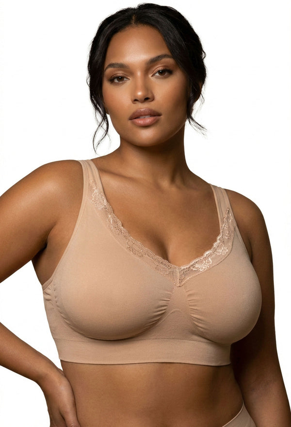 Lace Minimiser Wire Free Bra - Neutrals 3 Pack