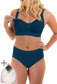 Pacific Blue Bamboo Nursing Bra + High Cut Undies Set With FREE Eco-Friendly Reusable Nursing Pads