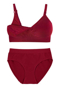 Burgundy Bamboo Nursing Bra + High Cut Undies Set