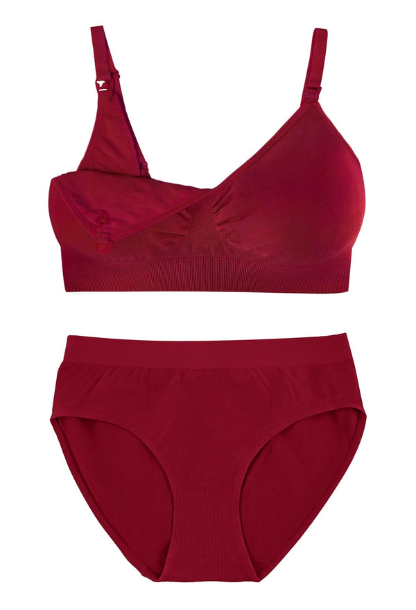 Burgundy Bamboo Nursing Bra + High Cut Undies Set