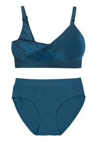 Pacific Blue Bamboo Nursing Bra + High Cut Undies Set With FREE Eco-Friendly Reusable Nursing Pads