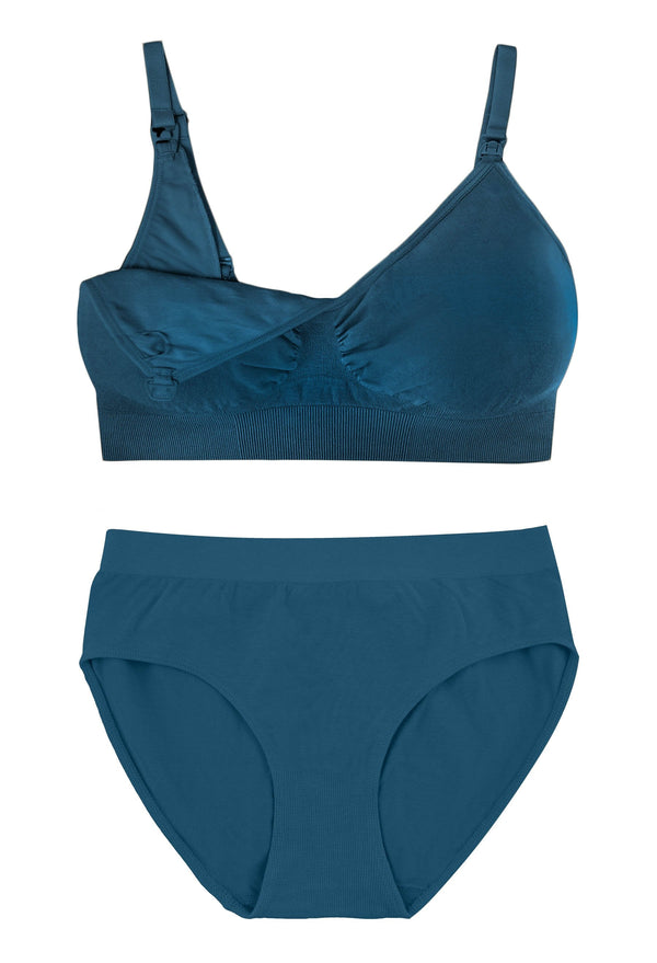 Pacific Blue Bamboo Nursing Bra + High Cut Undies Set With FREE Eco-Friendly Reusable Nursing Pads