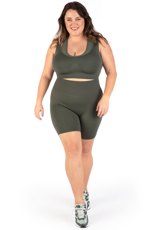 Plus Size Triple-layer Support Racer & High Waist Midi Biker Shorts