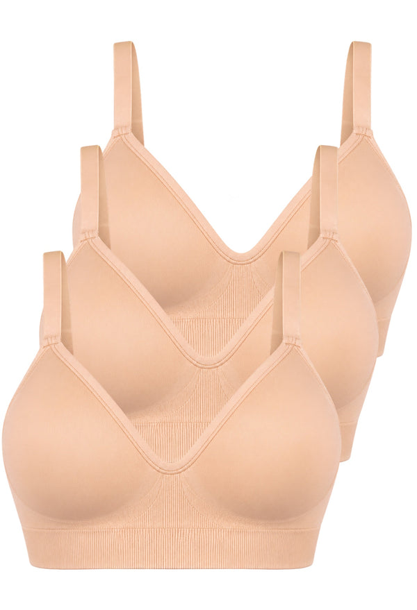 Plunge Comfort Tshirt Bra | Wireless with Fixed Moulded Cups - 3 Pack