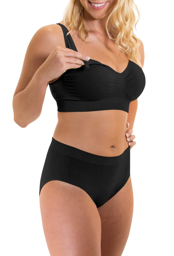 Bamboo Nursing Bra + High Cut Undies Black Set