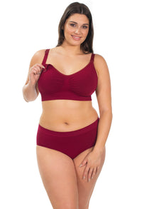 Burgundy Bamboo Nursing Bra + High Cut Undies Set